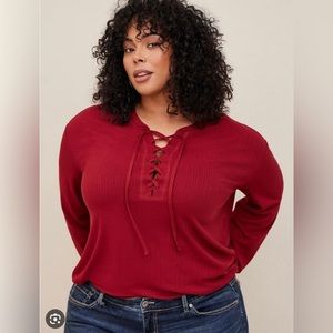 NWT. Torrid Texture Jersey Lace-Up Drop Shoulder Top